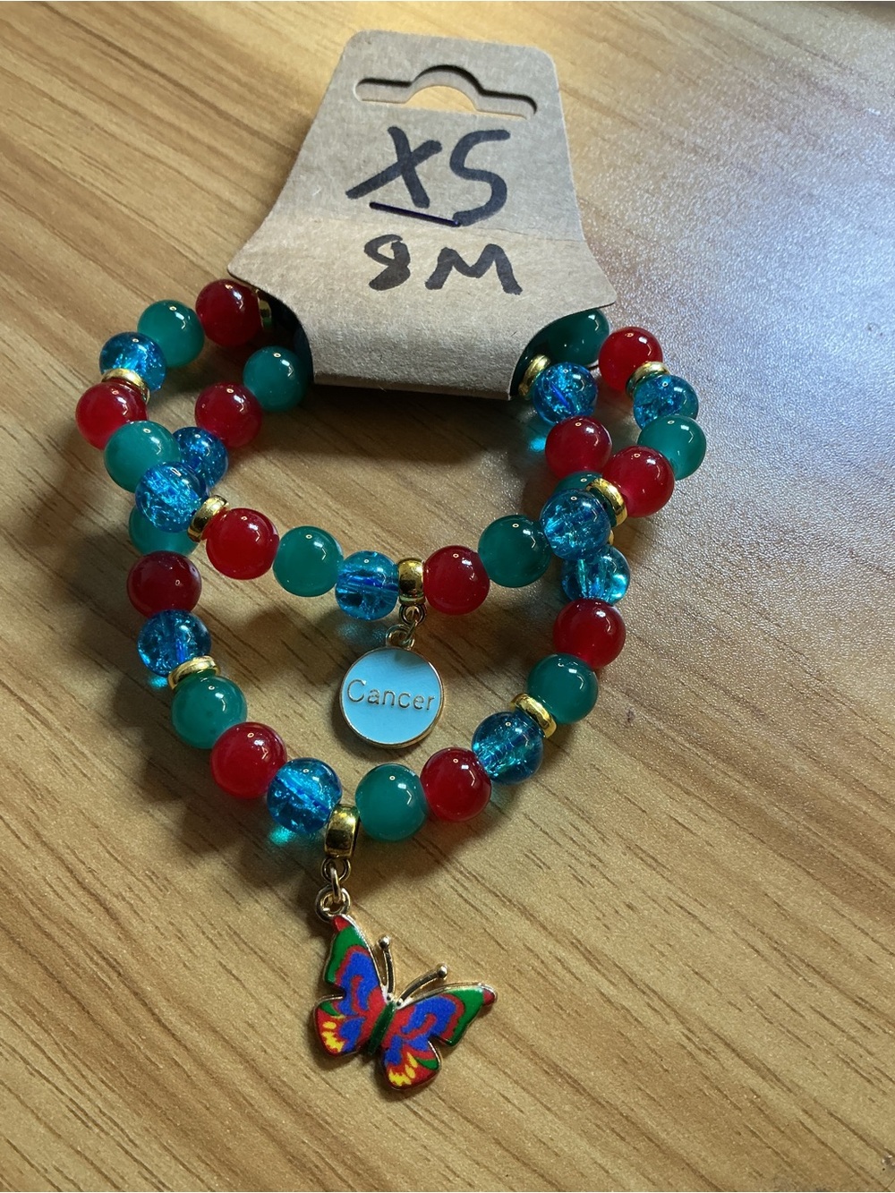 Cancer Zodiac Beaded Bracelet Set with Red, Teal, and Blue Beads